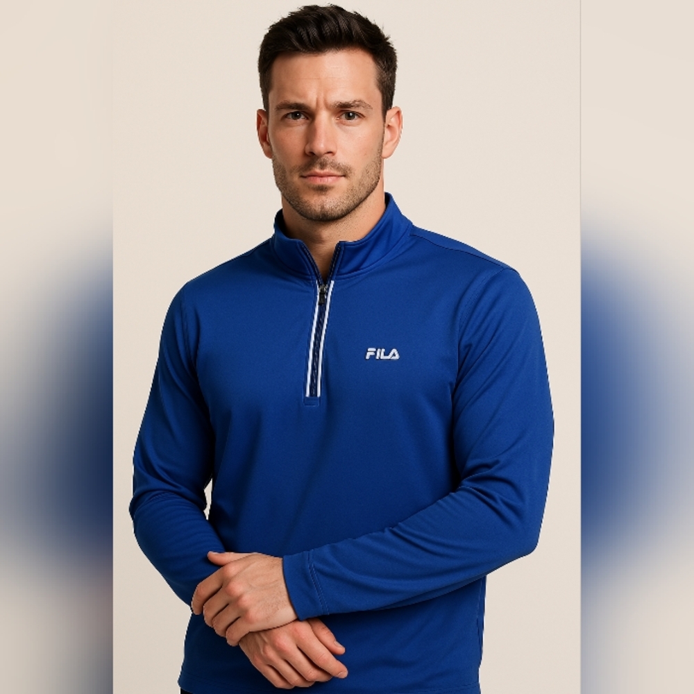 Fila Mens Quarter Zip Pullover Performance Long Sleeve Top Blue XXL